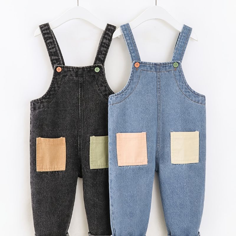 Baby Drenge Casual Vintage Denim Selebukser Med Stiklommer Til Vinter