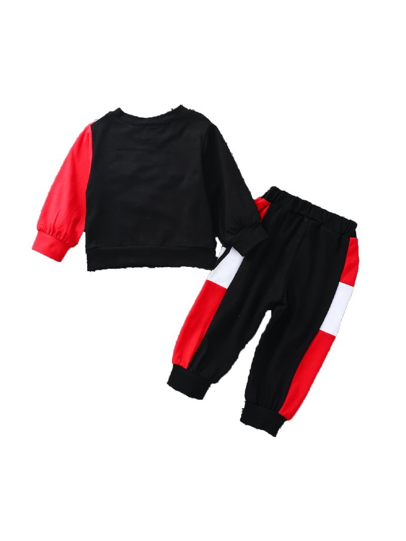 Baby Drenge Color Block Pullover Rundhals Langærmet Sweatshirt & Bukser Børnetøj