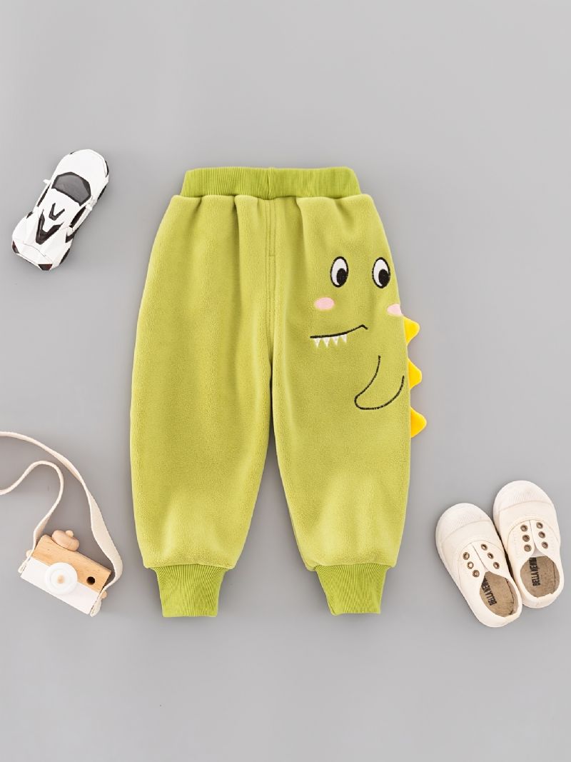 Baby Drenge Polar Fleece Joggingbukser Elastisk Talje Dinosaur Broderet Fortykket Varm Sport Jogger Bukser Vinter Børnetøj