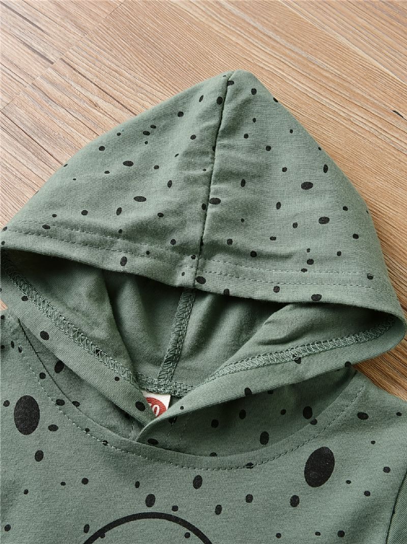 Baby Polka Dots Print Hættetrøje Langærmet Sweatshirt Og Stribet Buksesæt Drenge Piger