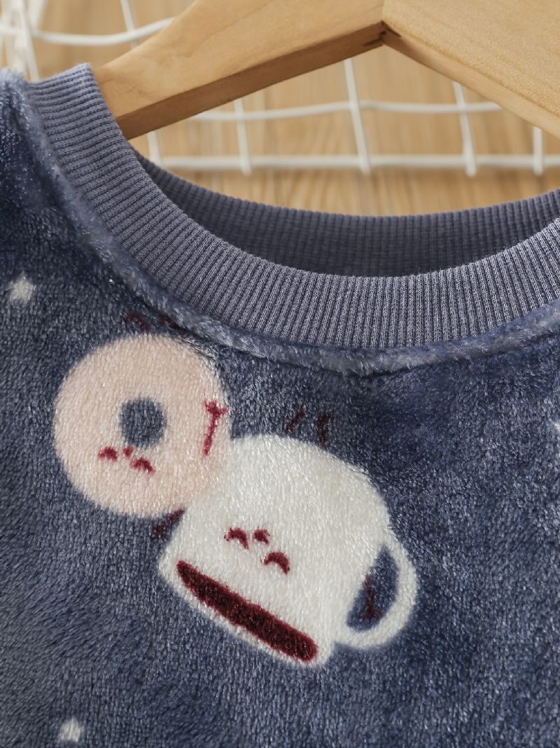 Babyflanel Pyjamas Familieoutfit Tegnefilm Donuts Print Rundhalset Langærmet Top & Bukser Sæt Til Drenge Piger Børnetøj