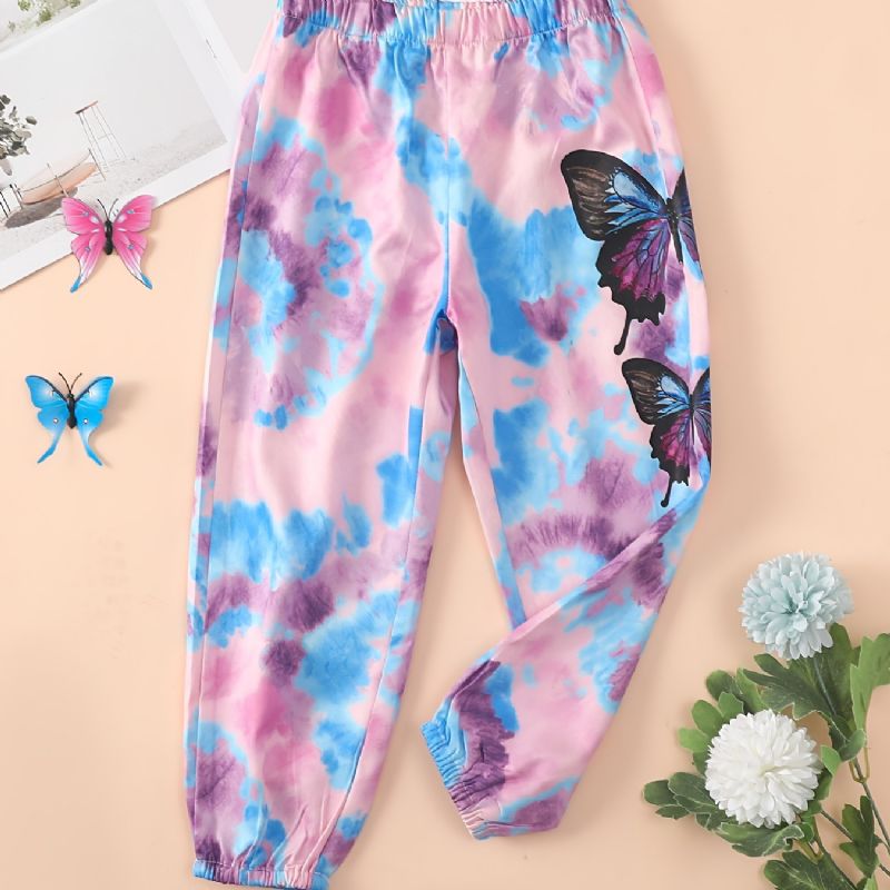 Babypiger Joggingbukser Elastisk Talje Sommerfugletryk Tie Dye Sport Joggerbukser Børnetøj