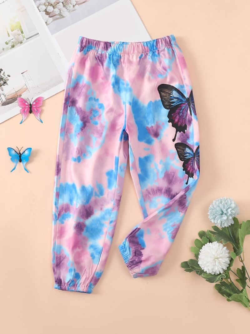 Babypiger Joggingbukser Elastisk Talje Sommerfugletryk Tie Dye Sport Joggerbukser Børnetøj