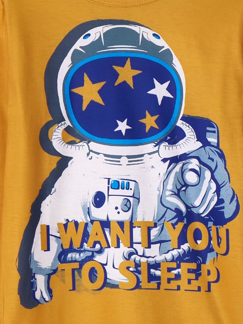 Børn Drenge Pyjamas Astronaut Print Rundhalset Langærmet Top & Bukser Sæt