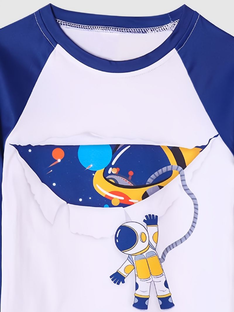 Børn Drenge Pyjamas Astronaut Print Rundhalset Langærmet Top & Stribe Bukser Sæt