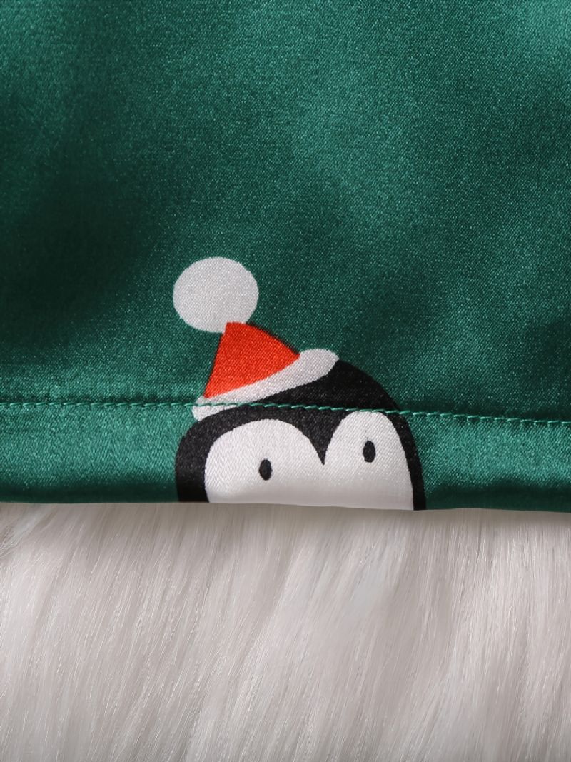 Børn Piger Drenge Pingvinmønster Satin Lounge Wear Hjemmetøj Langærmede Top & Matchende Buksesæt Børnetøj Pyjamassæt