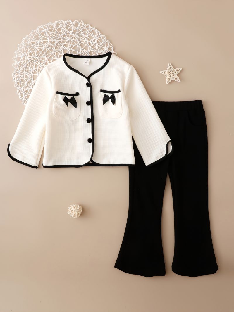 Christmas Price Cuts Piger Mode Outfit White Flared Sleeve Frakke & Pant