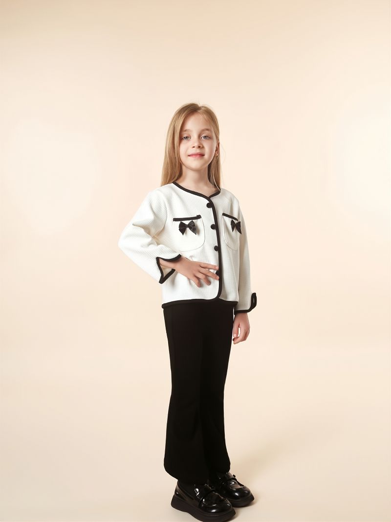 Christmas Price Cuts Piger Mode Outfit White Flared Sleeve Frakke & Pant