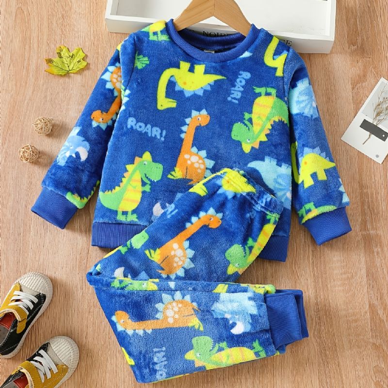 Dreng Flannel Dinosaur Mønster Langærmet Top & Bukser