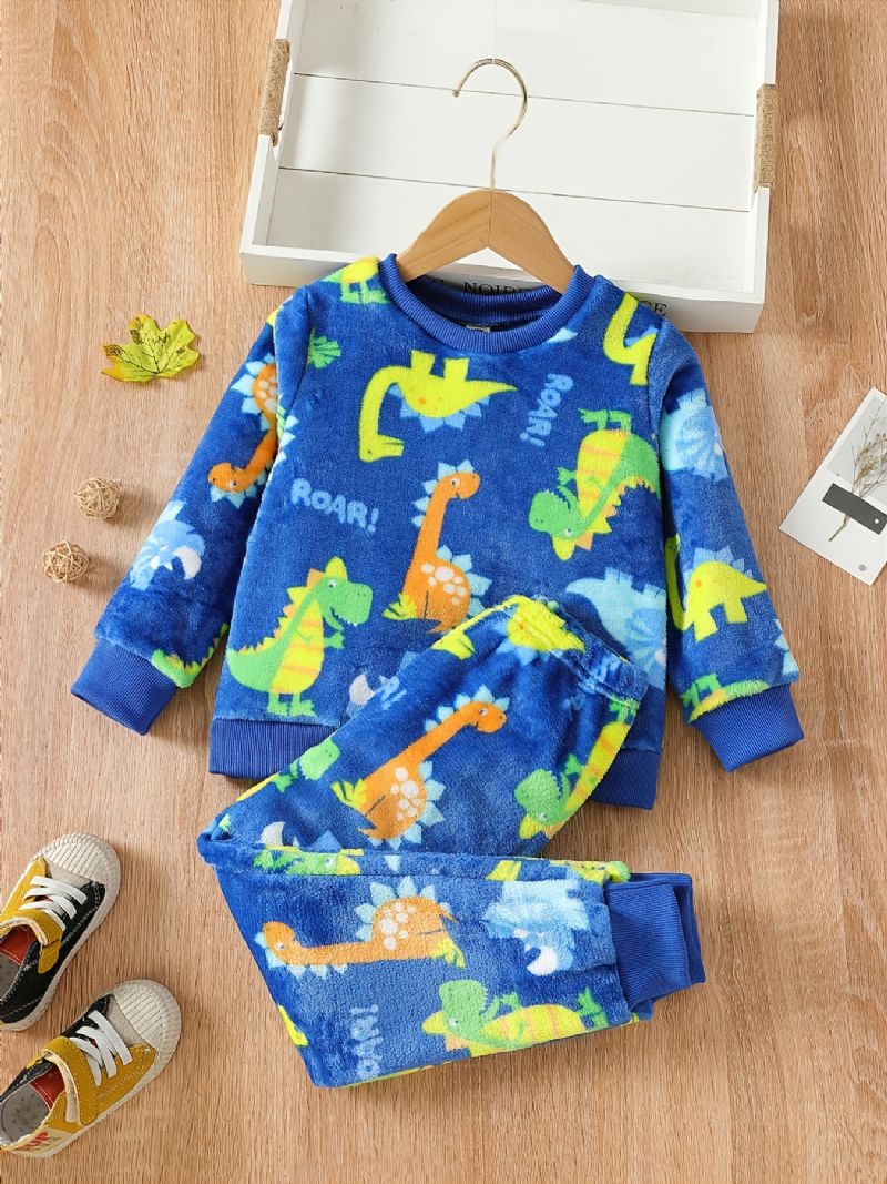 Dreng Flannel Dinosaur Mønster Langærmet Top & Bukser