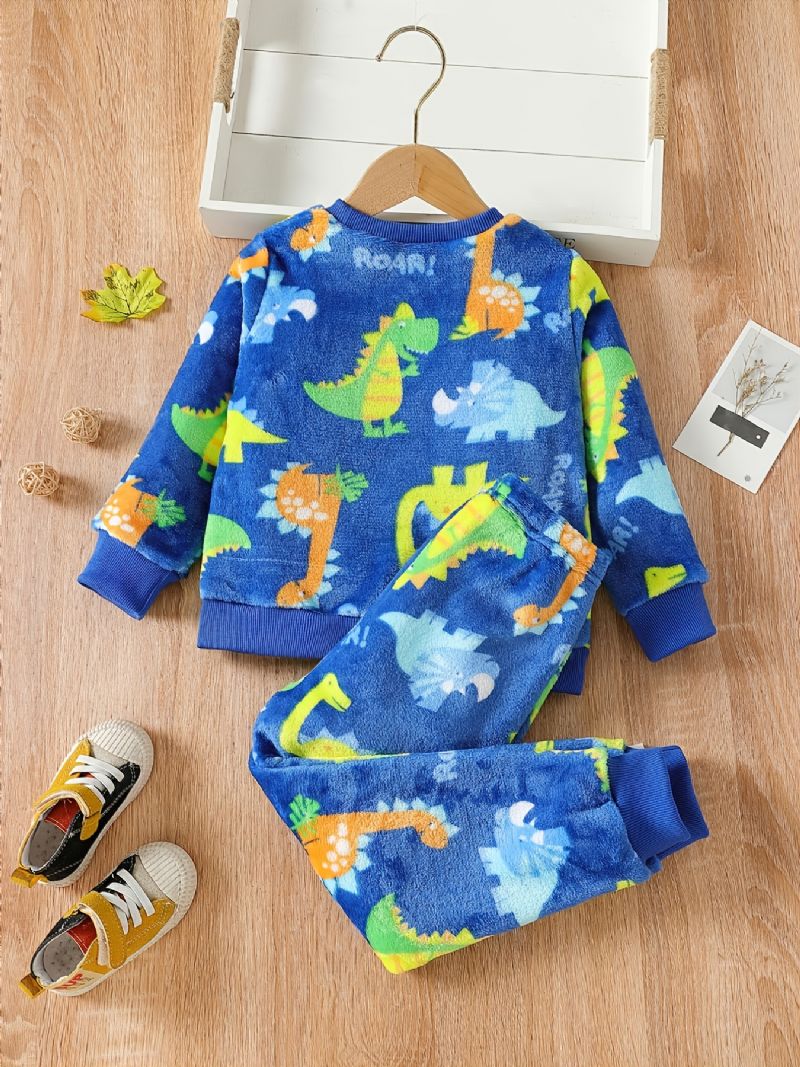 Dreng Flannel Dinosaur Mønster Langærmet Top & Bukser