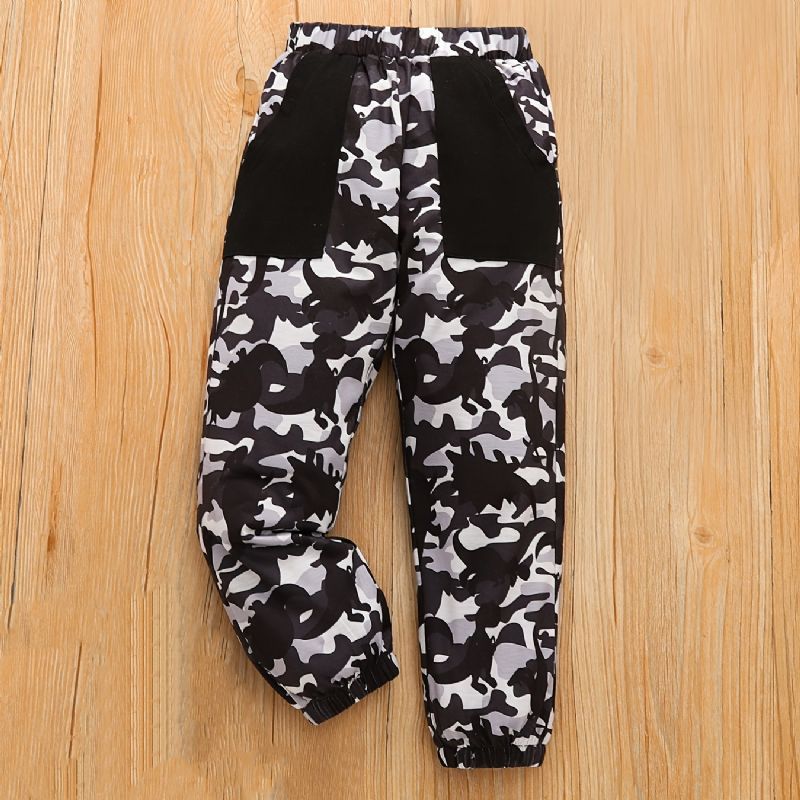 Drenge Casual Camouflage Pocket Front Elastisk Talje Sportsbukser Tøj