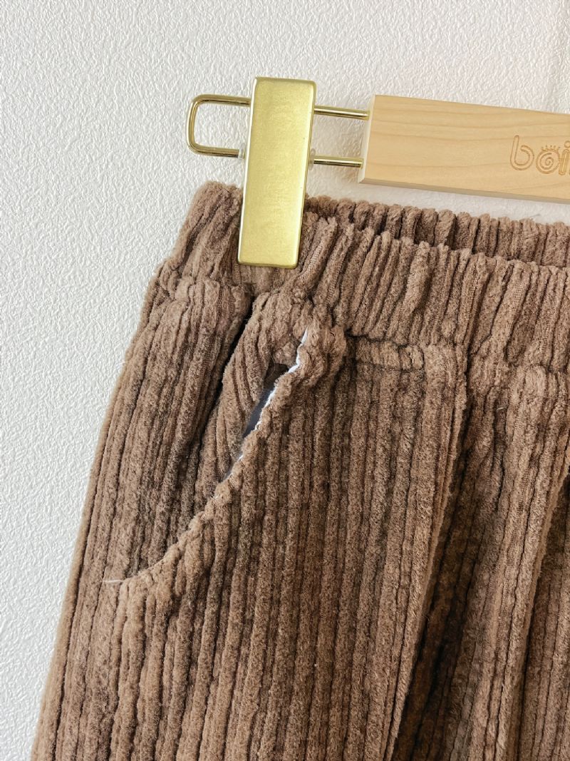 Drenge Casual Solid Elastisk Talje Pocket Corduroy Bukser Tøj