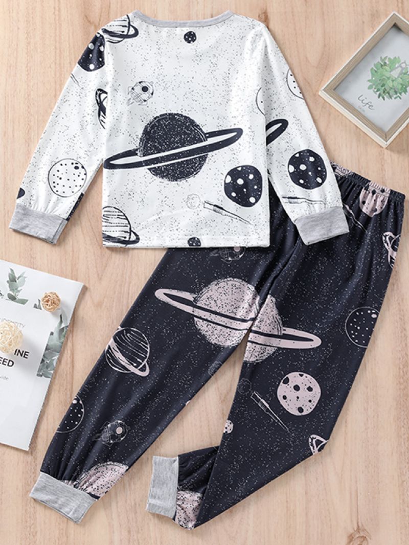 Drenge Cosmic Print Crew Neck Top & Bukser Loungewear