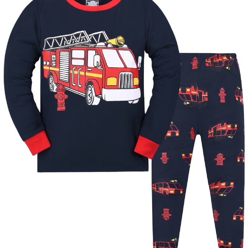 Drenge Firtruck Langærmet Sweatshirt + Bukser Pyjamas Sæt Børnetøj