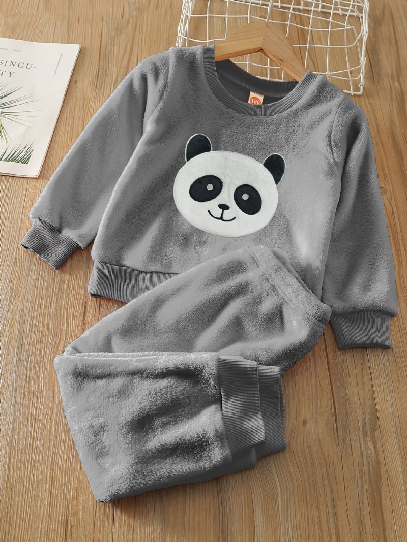 Drenge Fleece Panda Langærmet Pullover Top + Bukser Sæt Børnetøj