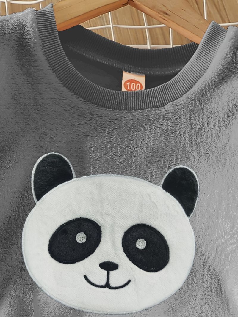 Drenge Fleece Panda Langærmet Pullover Top + Bukser Sæt Børnetøj