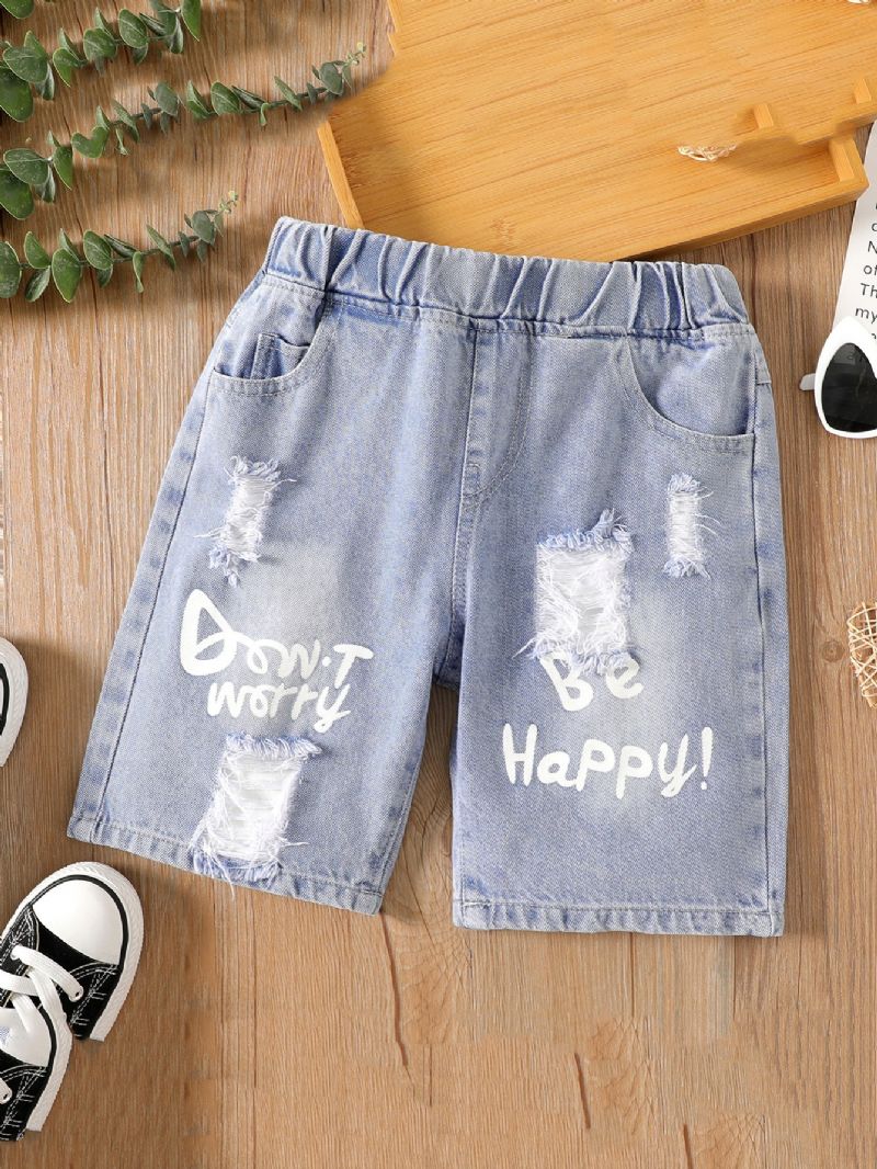 Drenge Grå Denim Ripped Casual Shorts Løse Bukser