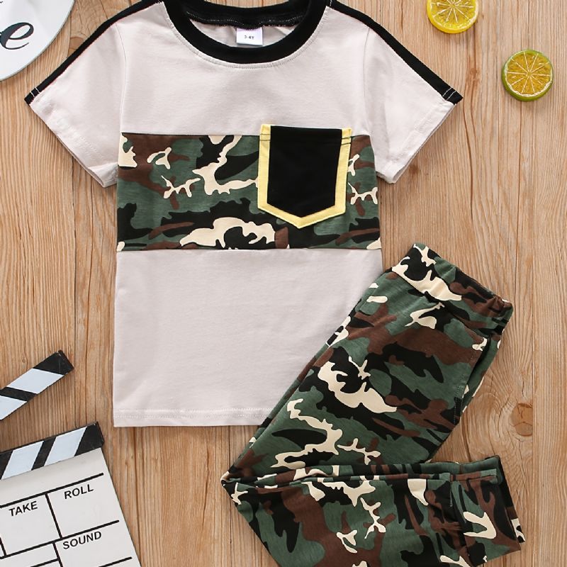 Drenge Kortærmet Top + Matchende Bukser Med Camouflagemønster Børnetøj