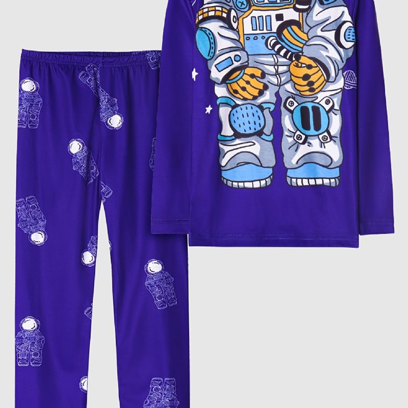 Drenge Pyjamas Astronaut Print Rundhalset Langærmet Top & Bukser Sæt