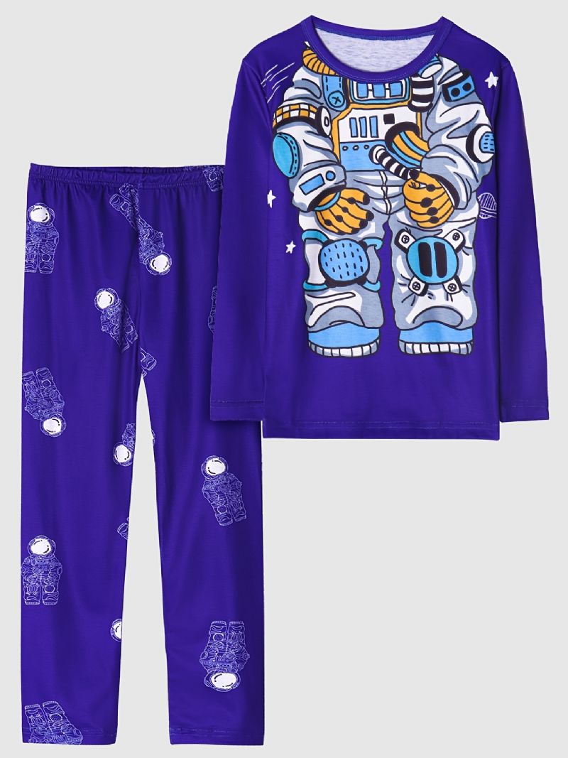 Drenge Pyjamas Astronaut Print Rundhalset Langærmet Top & Bukser Sæt