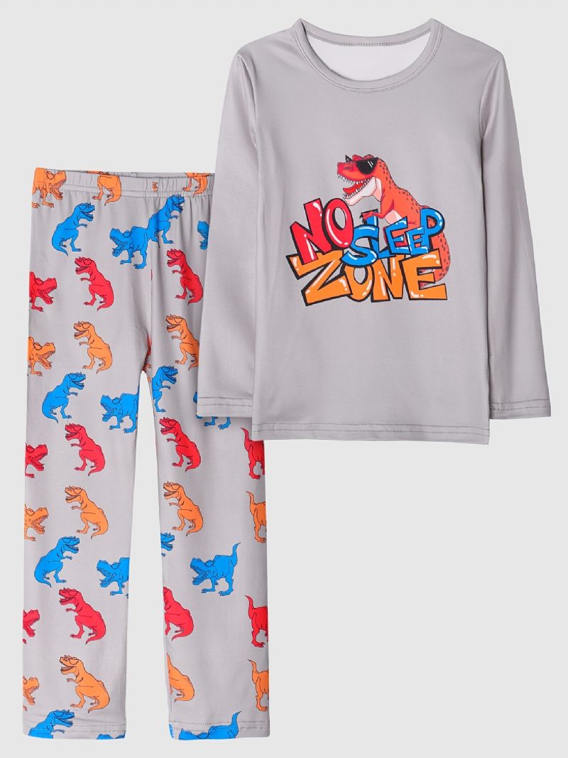 Drenge Pyjamas Familieoutfit Dinosaur Print Rundhalset Langærmet Top & Buksesæt Børnetøj