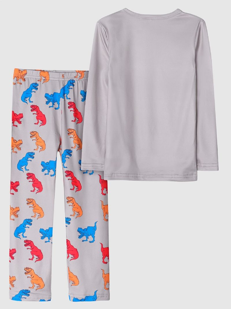 Drenge Pyjamas Familieoutfit Dinosaur Print Rundhalset Langærmet Top & Buksesæt Børnetøj