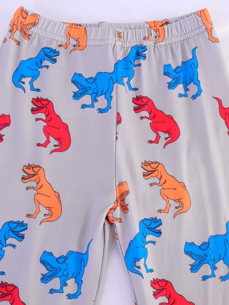 Drenge Pyjamas Familieoutfit Dinosaur Print Rundhalset Langærmet Top & Buksesæt Børnetøj