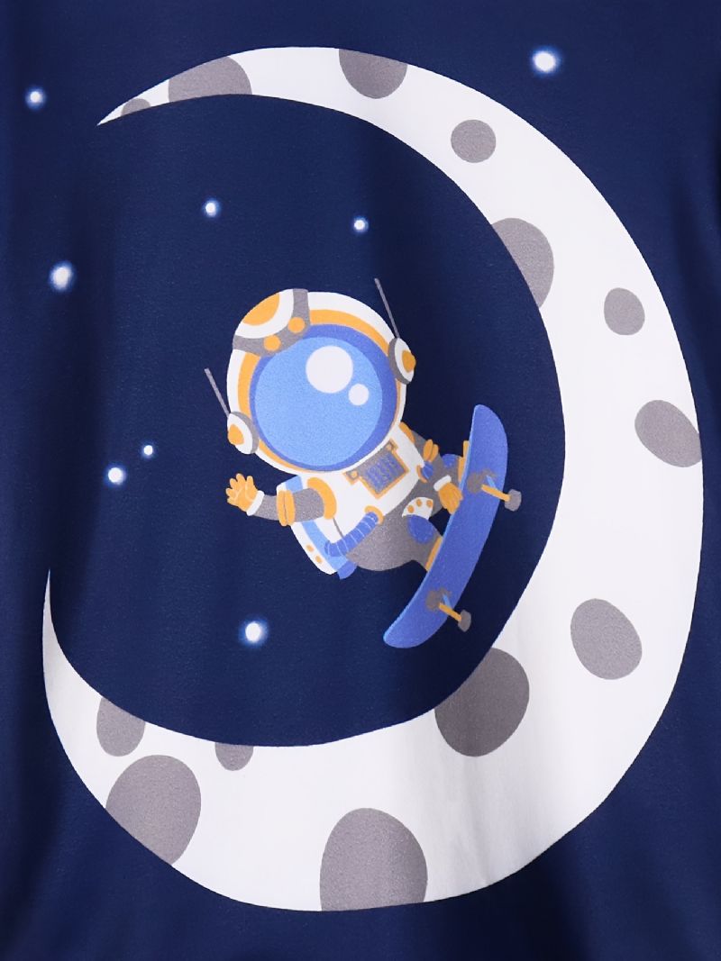 Drenge Pyjamas Moon Astronaut Print Rundhalset Langærmet Top & Bukser Sæt