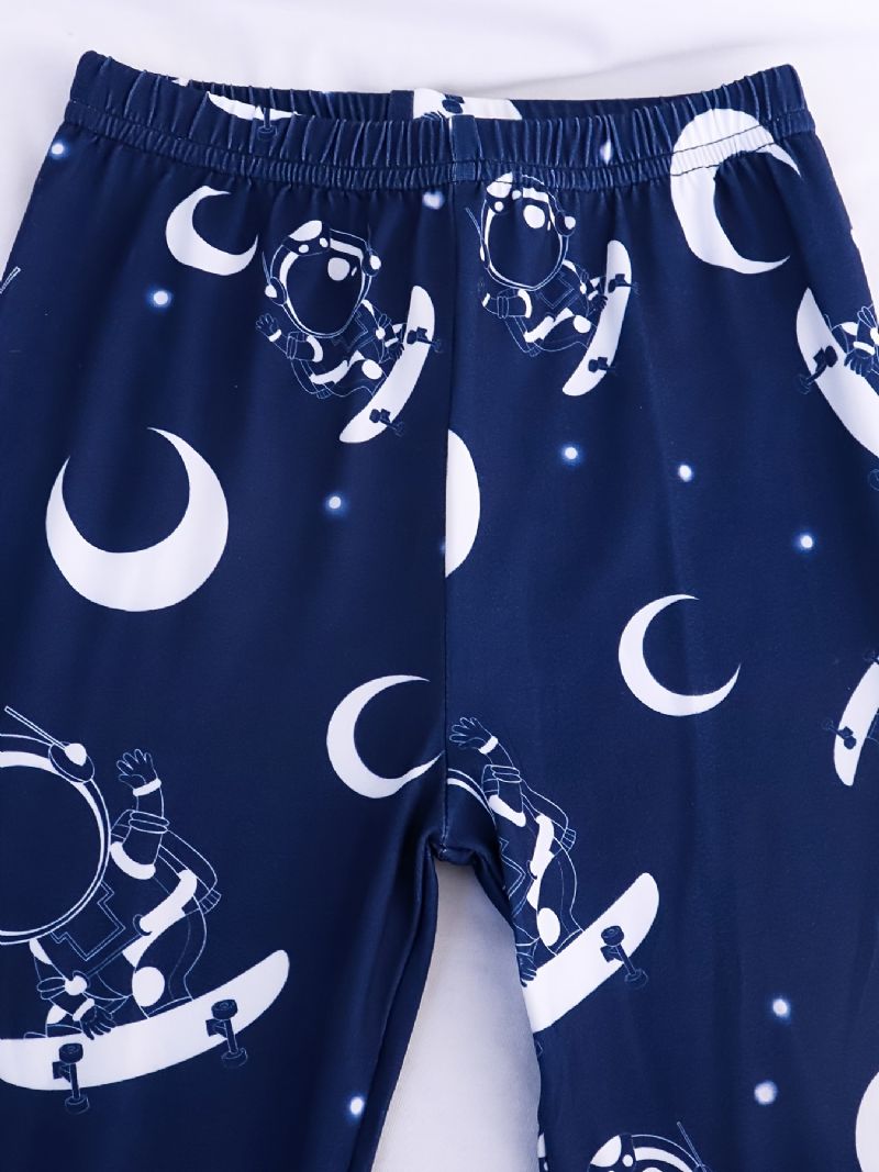 Drenge Pyjamas Moon Astronaut Print Rundhalset Langærmet Top & Bukser Sæt