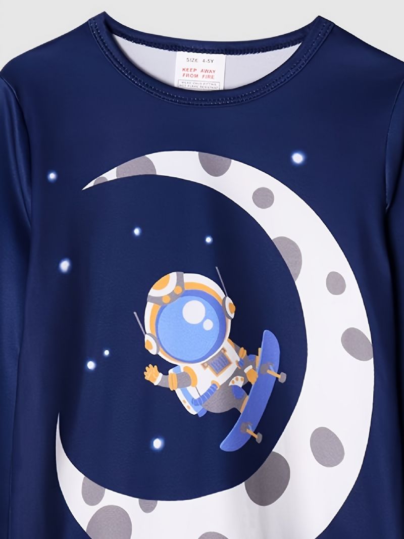 Drenge Pyjamas Moon Astronaut Print Rundhalset Langærmet Top & Bukser Sæt