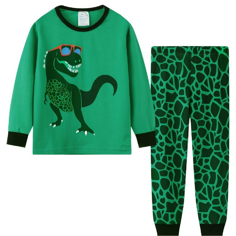 Drenge Pyjamas Sæt Langærmet+matchende Bukser Med Tegneserie Dinosaur Print Til Efterår Og Vinter Nyhed