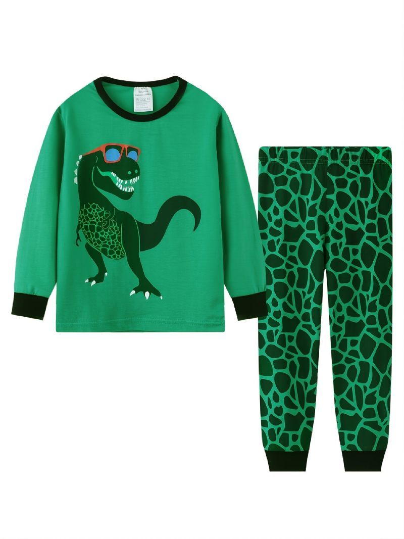 Drenge Pyjamas Sæt Langærmet+matchende Bukser Med Tegneserie Dinosaur Print Til Efterår Og Vinter Nyhed