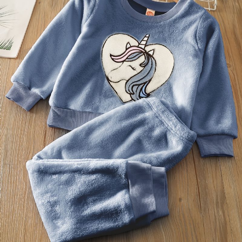 Piger Fleece Unicorn Pullover Top + Bukser Sæt Børnetøj