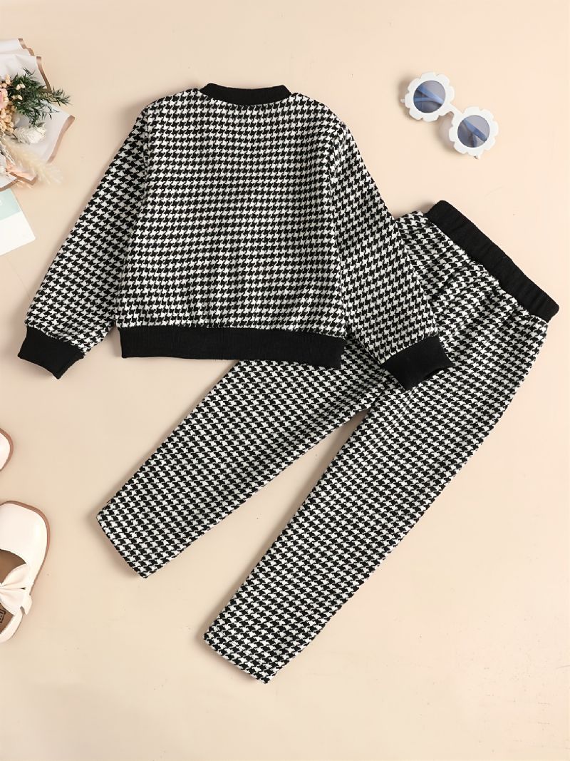 Piger Houndstooth Plaid Toppe Med Knapper+ Bukser Til Efterår Og Vinter Nyhed