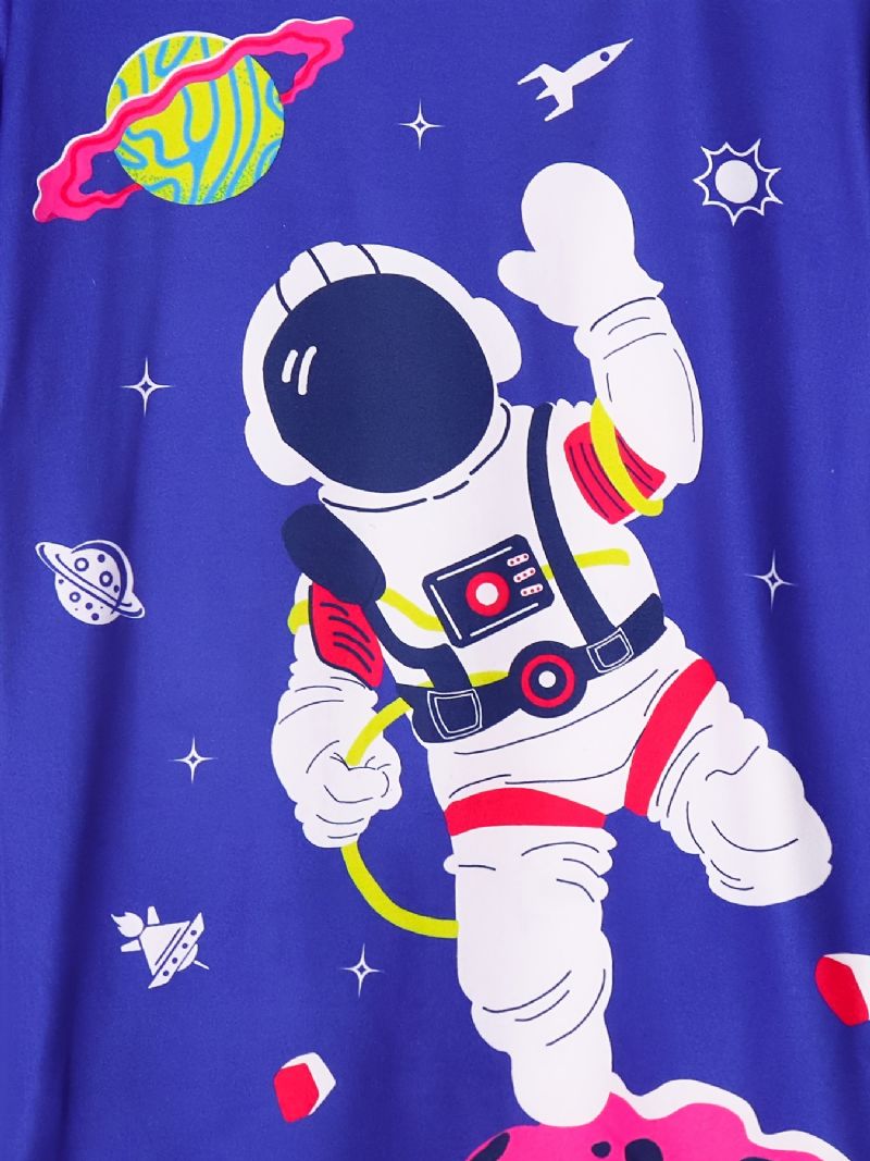 Pyjamas Til Børn Drenge Blå Astronaut Print Rundhalset Kortærmet Top & Bukser Børnetøj Sæt