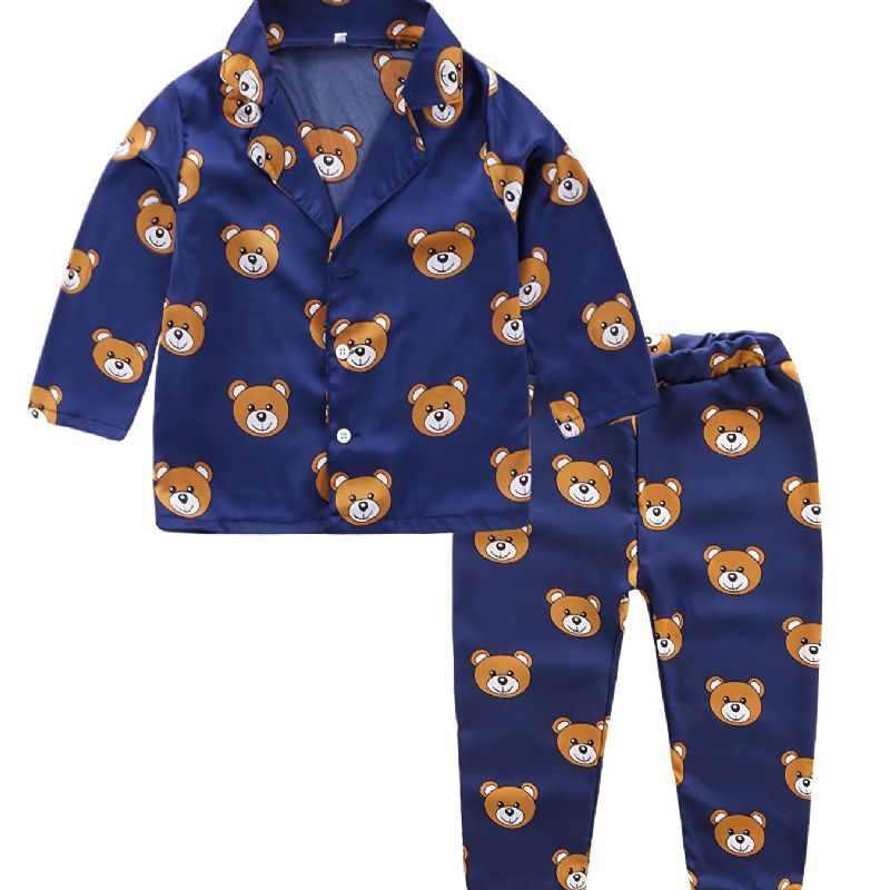 Småbørn Baby Pyjamas Familietøj Bear Print Langærmet Top & Bukser Sæt Til Drenge Piger Børnetøj