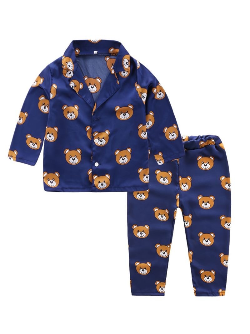 Småbørn Baby Pyjamas Familietøj Bear Print Langærmet Top & Bukser Sæt Til Drenge Piger Børnetøj