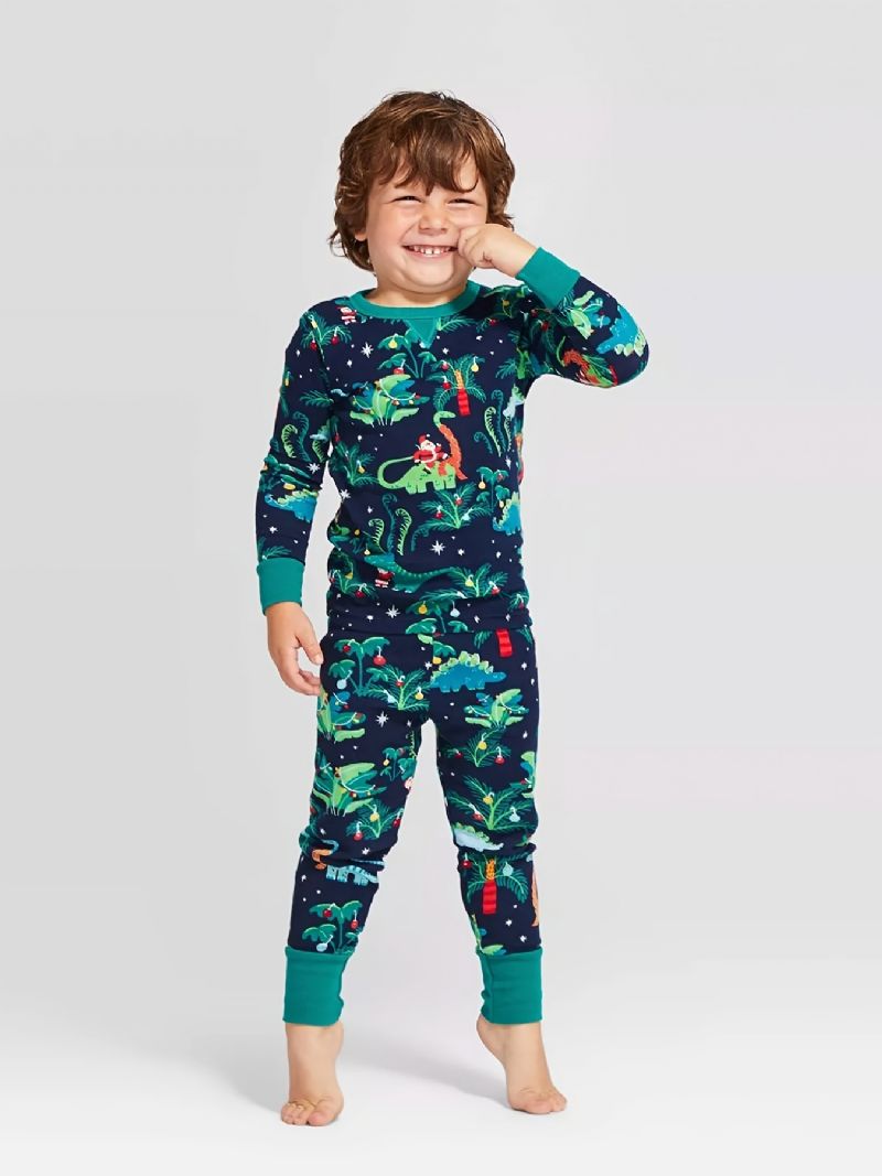 Toddler Baby Pyjamas Familie Outfit Dinosaur Print Rund Hals Langærmet Top & Bukser Til Drenge Piger