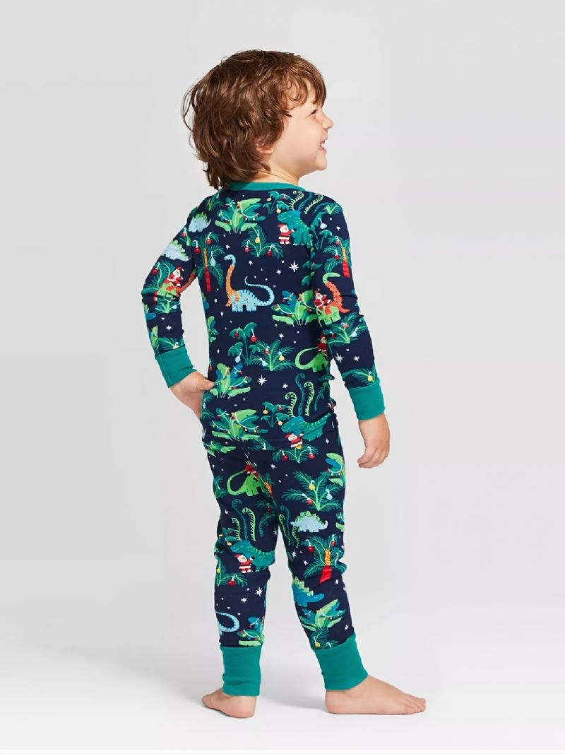 Toddler Baby Pyjamas Familie Outfit Dinosaur Print Rund Hals Langærmet Top & Bukser Til Drenge Piger