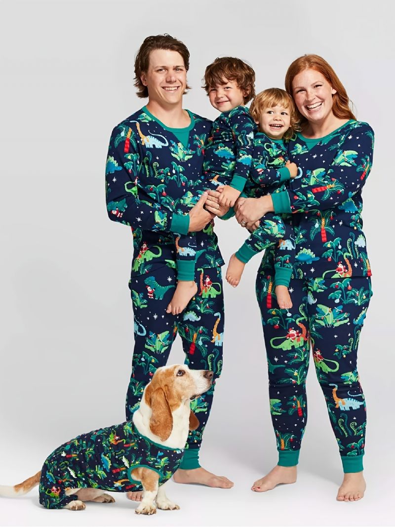 Toddler Baby Pyjamas Familie Outfit Dinosaur Print Rund Hals Langærmet Top & Bukser Til Drenge Piger