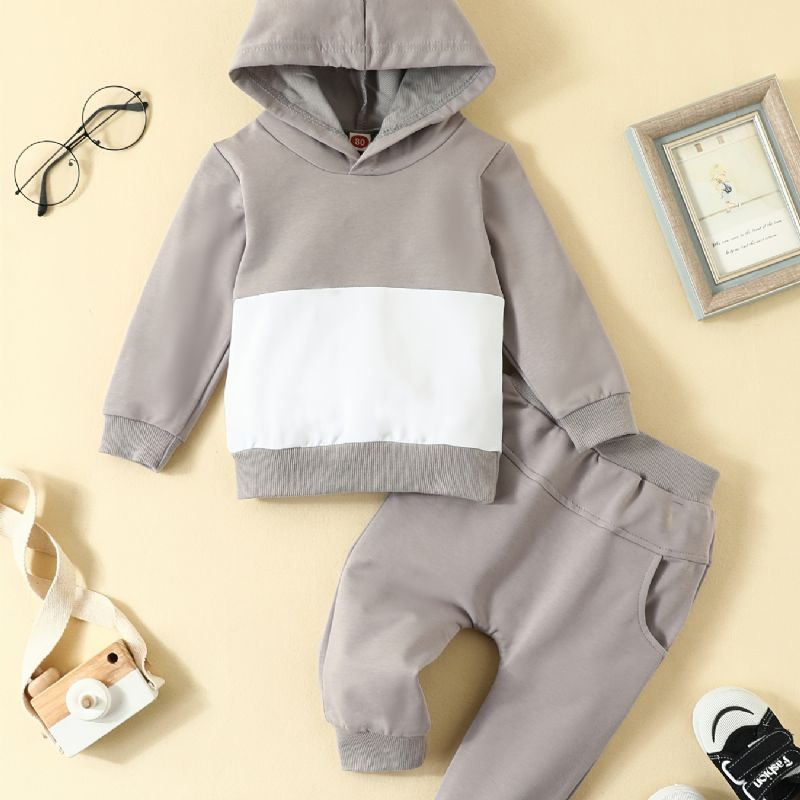 Toddler Drenge Hoodie Patchwork Langærmede Sweatshirts & Solide Bukser Outfit