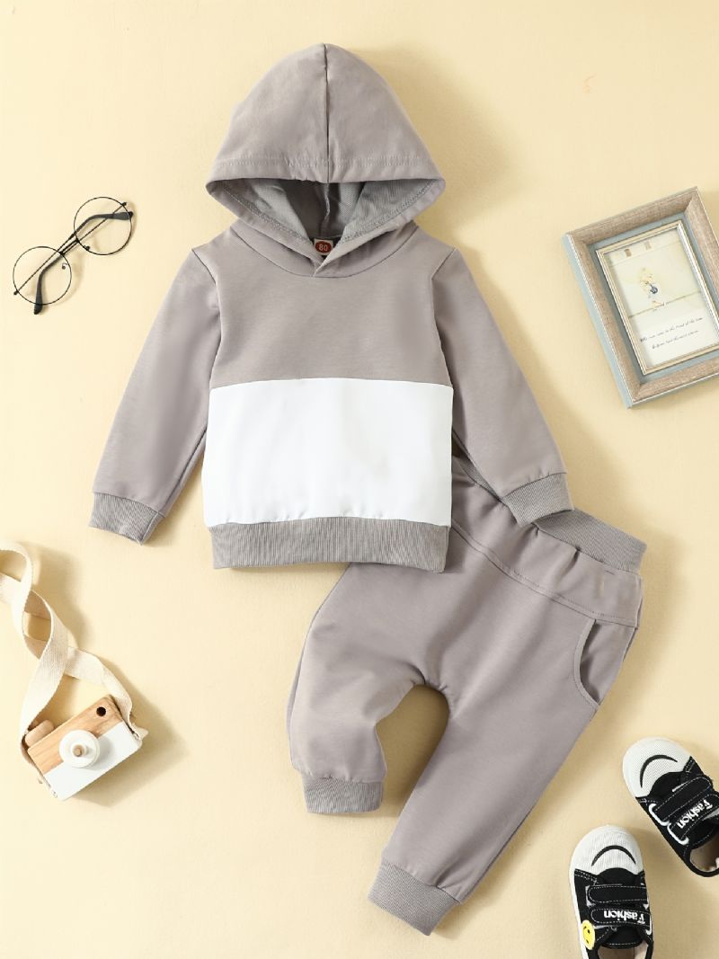 Toddler Drenge Hoodie Patchwork Langærmede Sweatshirts & Solide Bukser Outfit