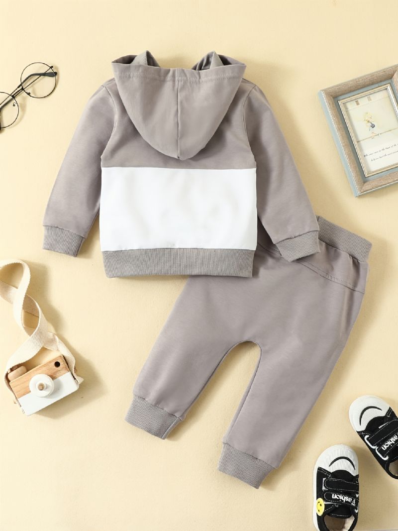 Toddler Drenge Hoodie Patchwork Langærmede Sweatshirts & Solide Bukser Outfit