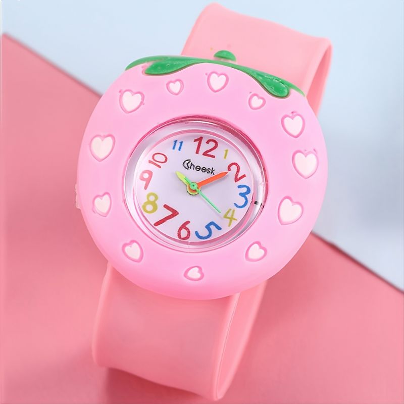 Børne Sød Tegneserie Strawberry Heart Pink Slap Watch