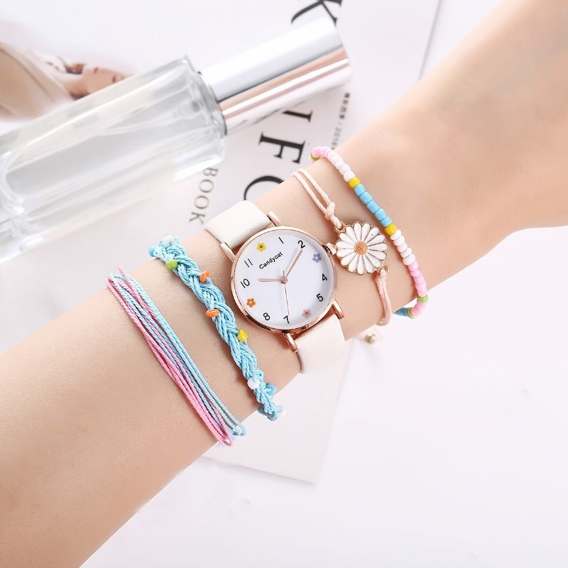 Børnepiger Simple Flower Quartz Watch + Daisy Armbåndsæt