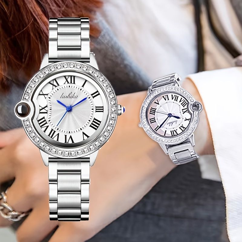 Dameur Stålbånd Rhinestone White Piger Quartz Waterproof Watch