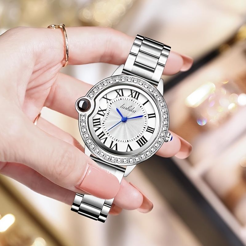 Dameur Stålbånd Rhinestone White Piger Quartz Waterproof Watch