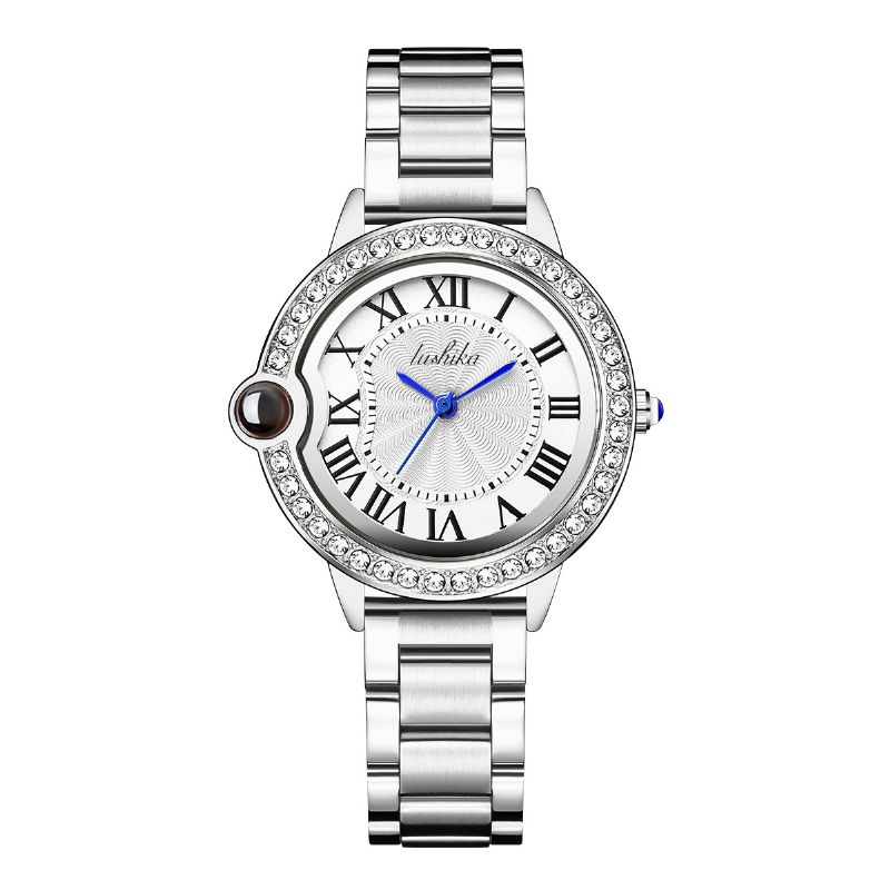 Dameur Stålbånd Rhinestone White Piger Quartz Waterproof Watch