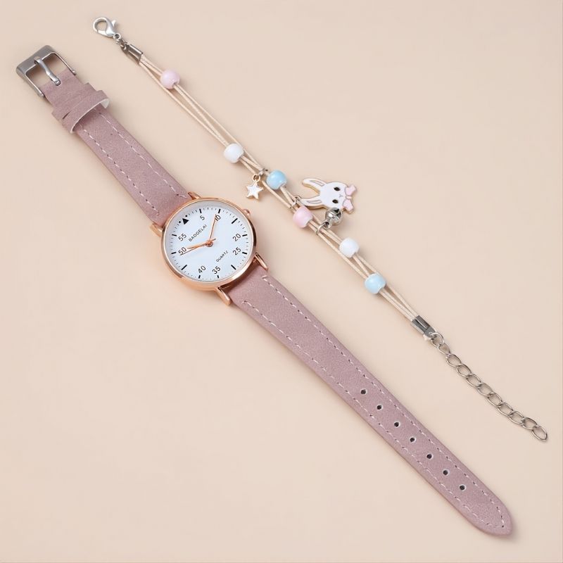 Piger Mode Pink Quartz Watch + Bunny Armbånd